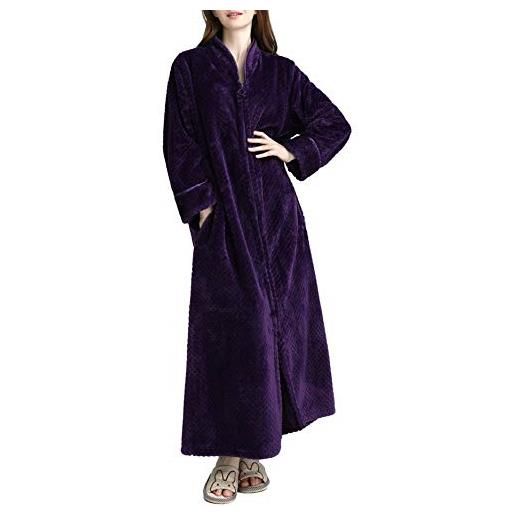Kinloy vestaglia da donna con cerniera a tutta lunghezza in pile leggero e soffice, accappatoio da bagno di lusso per la casa, viola, l