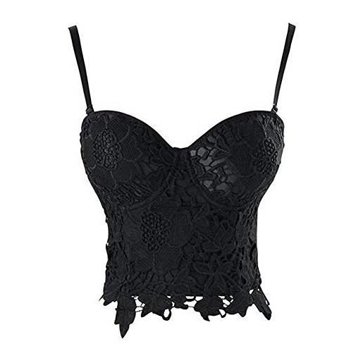 Woboren donne con reggiseno corsetto shapewear top ricamato tracolla regolabile (nero, m)