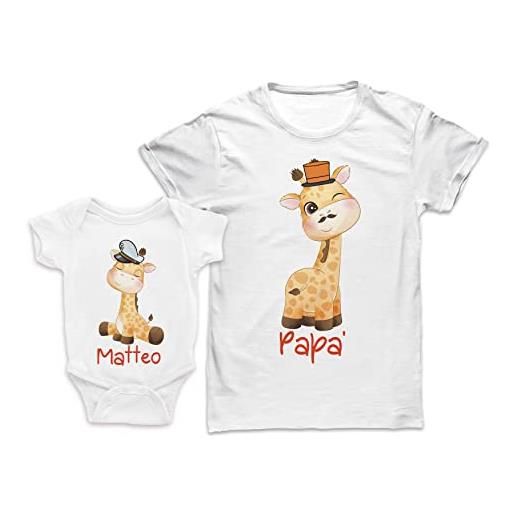 Bulabadoo coppia maglietta padre body neonato maschietto - nome personalizzabile - giraffe - giraffina - giraffa - animali simpatici - festa del papà - figlio - maschio - coppie - papà figlio