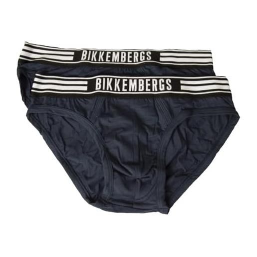 Bikkembergs slip uomo confezione 2 pezzi elastico a vista cotone elasticizzato underwear articolo bkk1usp07bi bipack briefs, navy, l