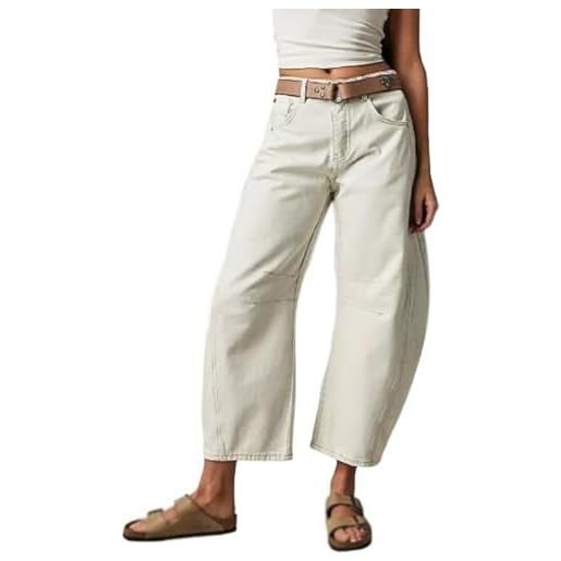 HaiDu pantaloni casual da donna a palloncino pantaloni larghi in denim a vita media con gamba larga jeans larghi a canna larga y2k con tasche (color: blue, size: xl)