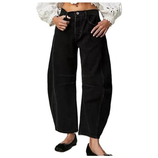 HaiDu pantaloni casual da donna a palloncino pantaloni larghi in denim a vita media con gamba larga jeans larghi a canna larga y2k con tasche (color: white, size: m)