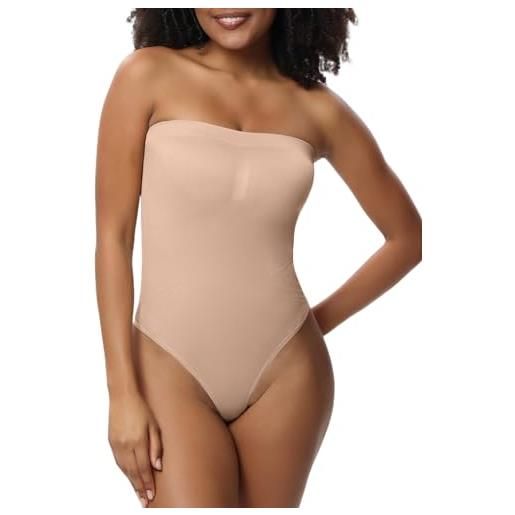 GXIN shapewear body per le donne senza spalline modellante corpo spalline staccabili pancia controllo perizoma scolpire body (s, nudo)