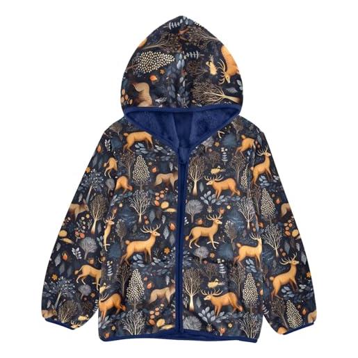 CHIFIGNO felpa con cappuccio con zip per ragazzi e bambini, calda giacca invernale per bambini con tasche, animali del bosco cervi e alberi, 9-10 anni