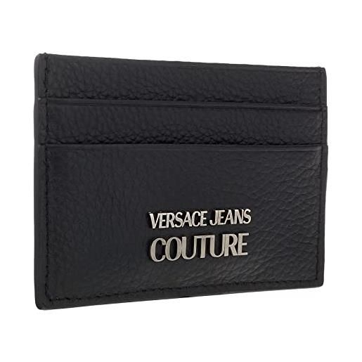 Versace Jeans couture black signature compact wallet porta carte da uomo, nero