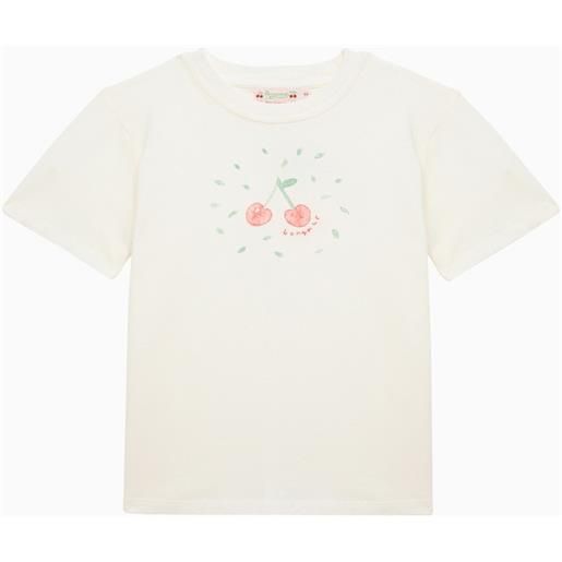 Bonpoint t-shirt bianco latte in cotone con logo