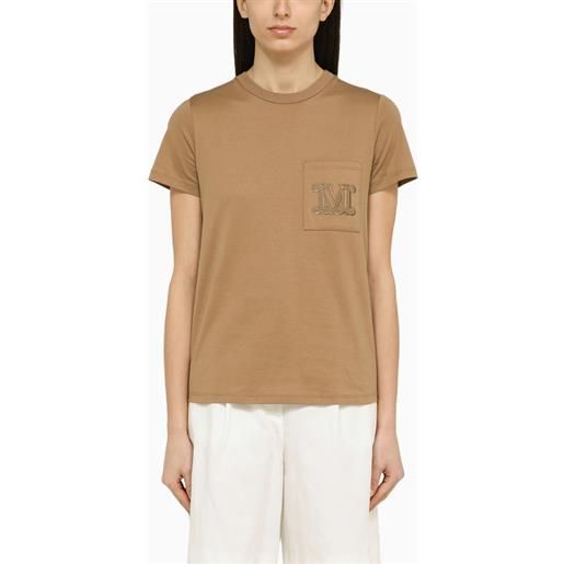 Max Mara t-shirt color argilla in cotone con logo