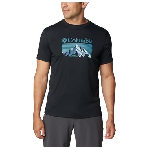 Columbia zero rules short sleeve graphic shirt, camiseta técnica de manga corta uomo, black, fractal peaks, 