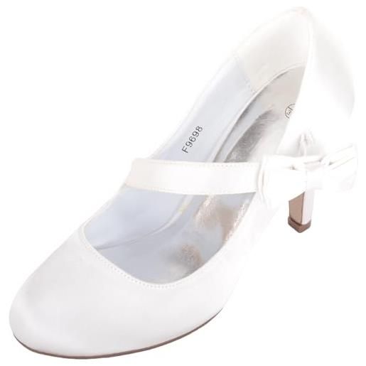 ABSOLUTE FOOTWEAR scarpa da donna con tacco alto, satinata, asimmetrica, con fiocco, bianco, 40 eu