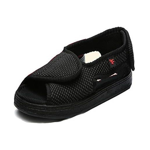 YJZQ pantofole da donna regolabili con velcro, pantofole larghe per piedi gonfiati, scarpe aperte per unghie incarnite, nero (nero ), 41 eu large