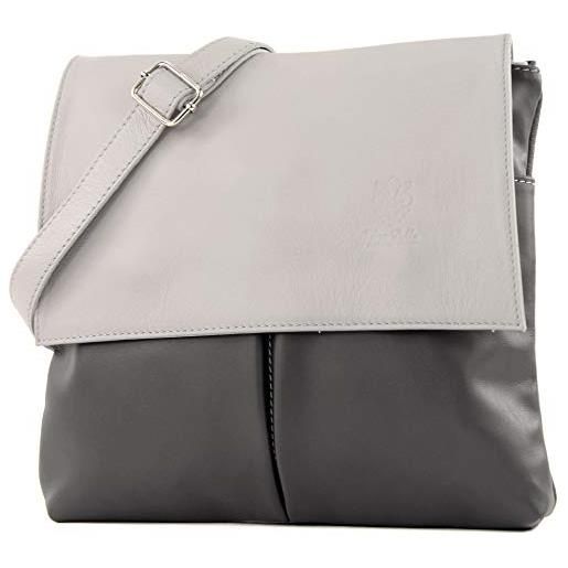 modamoda de borsa a tracolla messenger, vera pelle italiana, t63, colore: dark grey/grigio