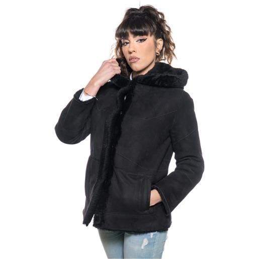 Leather Trend carmen - giacca donna nera in vero montone shearling reversibile