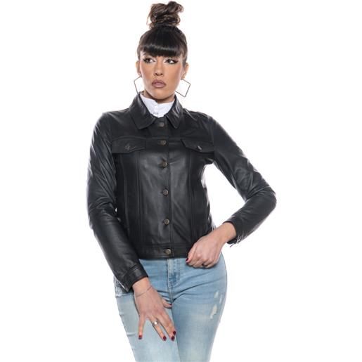 Leather Trend giusy - giacca donna nera con bottoni in vera pelle