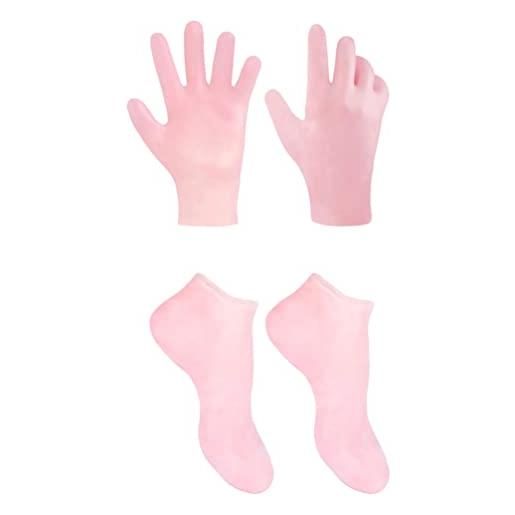 Artibetter guanti 1 set moisturizing gloves& socks foot moisturizer socks spa socks gloves set for dry skin cracked hands and foot skin care (pink) idratante