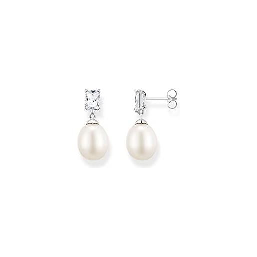 Thomas Sabo h2241-167-14 - orecchini da donna in argento sterling 925 con perle d'acqua dolce e zirconi, 23 x 5 mm, 23x5 mm, argento sterling, perla 1 zirconia cubica