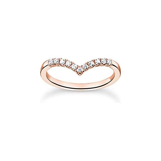 Thomas sabo anello da donna a forma di v, con pietre bianche, in argento sterling 925, placcato oro rosa, 750, tr2394-416-14, 50 cm, argento sterling, zirconia cubica