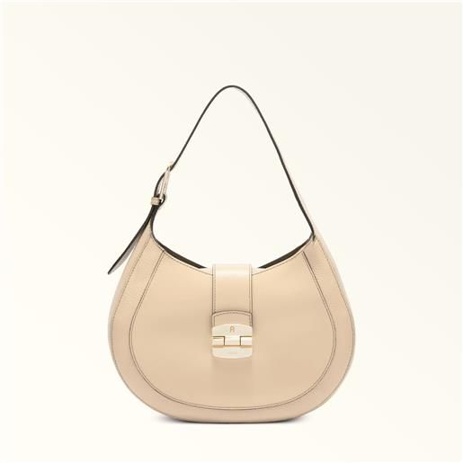 Furla club 2 borsa a spalla grano beige pelle di vitello morbida + pelle di vitello granata donna