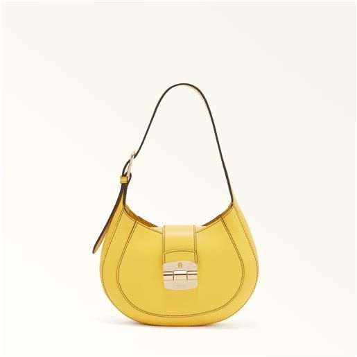 Furla club 2 borsa a spalla nettare giallo pelle di vitello morbida + pelle di vitello granata donna