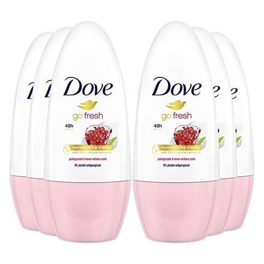 Dove, deodorante roll-on antitraspirante go fresh al melograno, 50 ml, confezione da 6