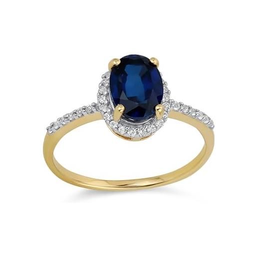 Bling Jewelry anello halo con pietra preziosa ovale taglio brillante da 1,5ct in zaffiro bianco blu creato per donne - oro giallo 10k pietra del mese di settembre