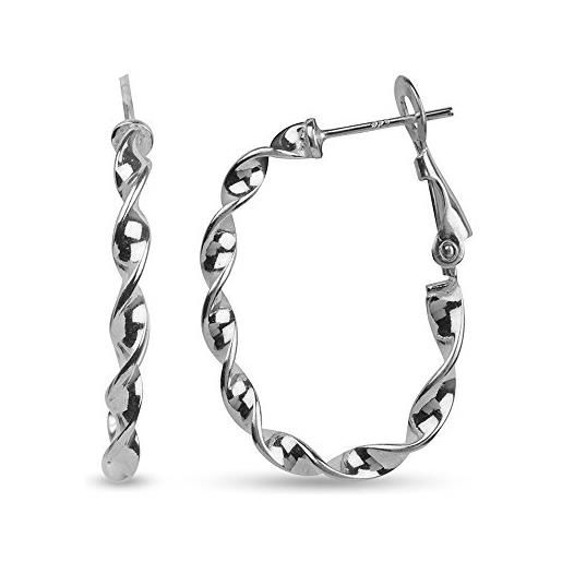 LeCalla sterling silver jewelry ovale intrecciato dimensioni tubo omega torna clutchless orecchino ad anello media per le donne