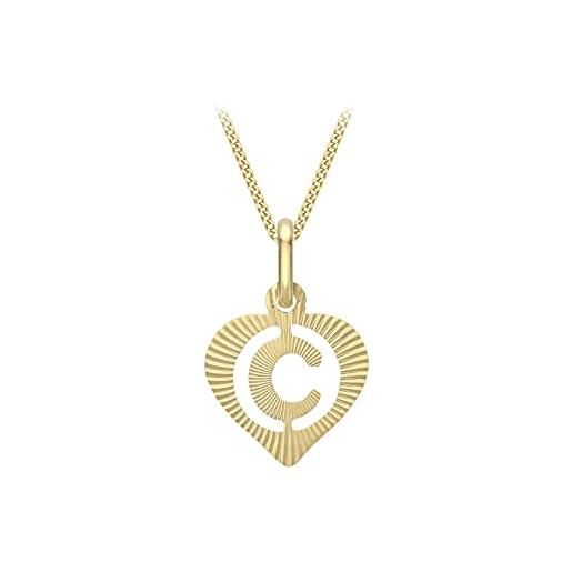 Carissima gold collana da donna in oro giallo 9k - catena con pendente 'cuore con iniziale c' (taglio di diamante) - 46 cm