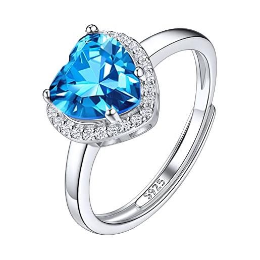 Suplight anello donna cuore blu cuore anello argento cuore turchese anello regolabile anello blu donna dicembre con confezione regalo