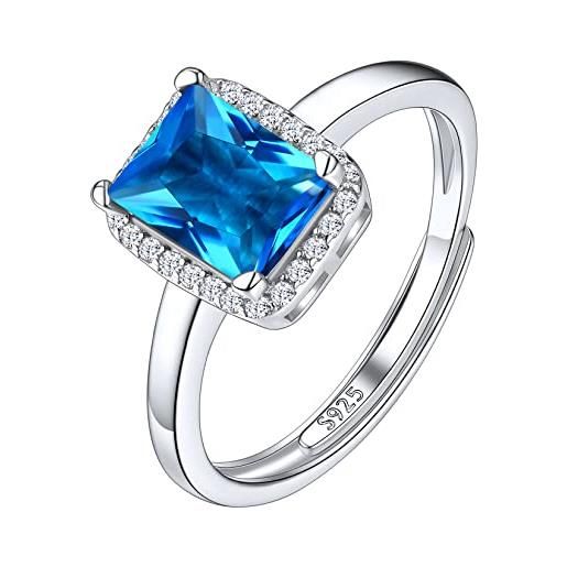 Suplight anello argento 925 donna pietra quadrata anello con pietra blu turchese regolabile anello blu donna dicembre con confezione regalo
