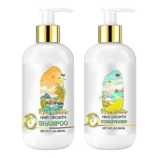 Hocossy shampoo e balsamo all'acqua di riso per la crescita dei capelli, set di acqua di riso con biotina di rosmarino caffeina per diradamento dei capelli e perdita di capelli 300ml (set)