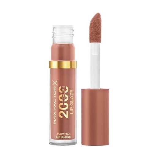 Max Factor 2000 calorie lip glaze, brillante gloss, effetto rimpolpante per le labbra, arricchito da un complesso nutriente con acido ialuronico e squalane, formula vegana, 150, caramel swish, 4,4 ml