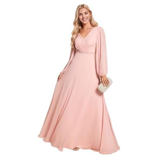 Ever-Pretty abiti da ospite per matrimonio manica lunga stile impero abito elegante donna cerimonia casual rosa 36