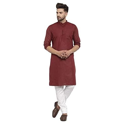 FASHIONZAADI pigiama da uomo indiano in cotone kurta set casual abbigliamento da ufficio vestito da uomo lungo kurta set eid/diwali festivo ragazzi party wear dress, bordeaux, xxl