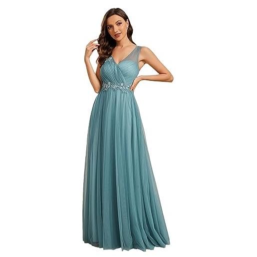 Ever-Pretty vestito elegante donna cerimonia collo a v gonna lunga es01916 blu polveroso 48