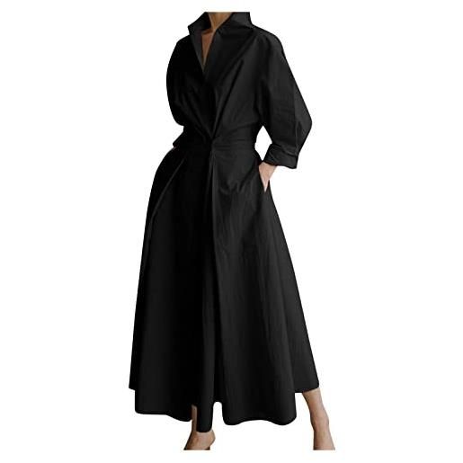 Generic abito elegante da donna a maniche lunghe casual a vita alta casual gonna casual da donna abito estivo carino, nero , xxl