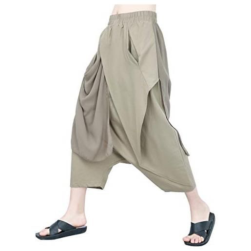 ellazhu pantaloni harem in vita elastica di colore puro estivo delle donne gy1789, khaki, taglia unica