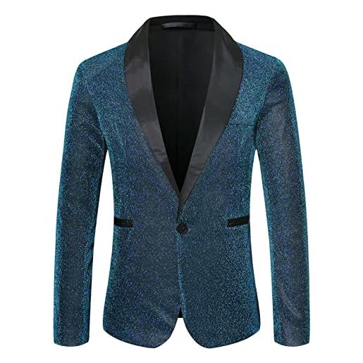 Beokeuioe giacca da uomo, slim fit, casual, con paillette, smoking, alla moda, per feste, baveri, blazer con brillantini, per il tempo libero, giacca smoking, a blu. , l