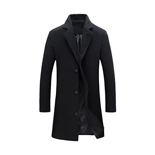 DSDFSVEW cappotto di lana lungo in tinta unita invernale da uomo giacca monopetto soprabito, nero , xxxxl