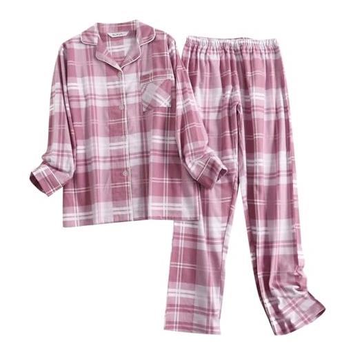 QWUVEDS pigiama da donna in flanella di cotone, per primavera, autunno, inverno, a maniche lunghe, da notte, colore: rosa. , l