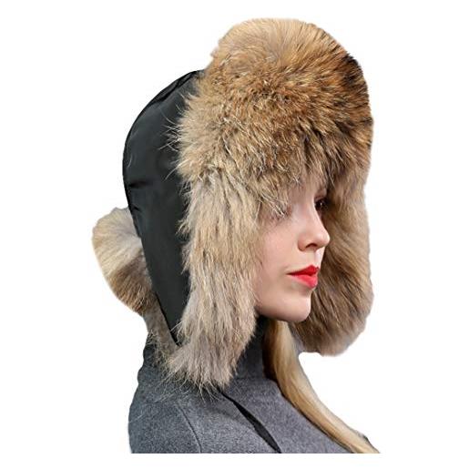 Insun donna cappello anti-vento caldo antipolvere per ski inverno in bicicletta cappelli russo pelliccia sintetica nero marrone 52-60cm