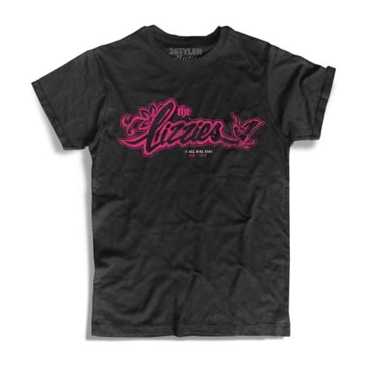 3styler t-shirt uomo nera the lizzies an all girl gang - guerrieri della notte - linea collection - cotone fiammato (slub) 150 gr/mq (l, nero)