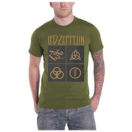 Led Zeppelin ledzeppelin_gold symbols square_men_green_ts: s t-shirt, nero (black black), small uomo