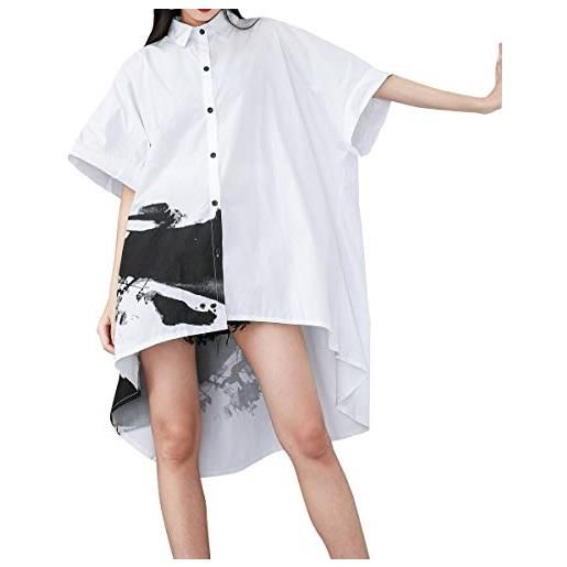 ellazhu camicia oversize da donna con bottoni e maniche a pipistrello top alto basso per l'estate gy1827 a, bianco, taglia unica