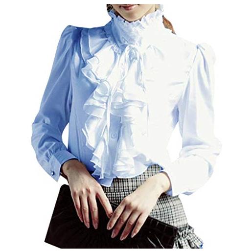 Mxssi elegante manica lunga camicia donna colore solido slim camicetta con collo alto donne vintage vittoriano stile camicie con volant lavoro casual shirts tops