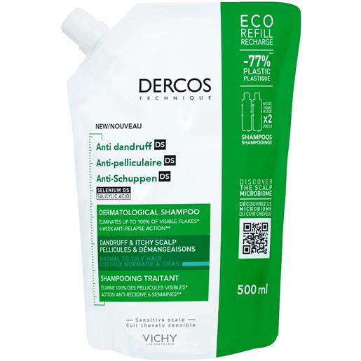 Vichy dercos ft shampoo antiforfora ds capelli da normali a grassi eco -ricarica 500ml vichy
