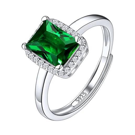 Suplight anello smeraldo verde pietra quadrata anello verde donna smeraldo regolabile anello argento pietra maggio con confezione regalo