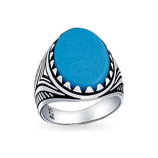 Bling Jewelry anello da uomo con artiglio di lupo grande pietra preziosa ovale cabochon blu creato turchese con dichiarazione di firma occidentale per uomo in argento 925 ossidato fatto a mano in turchia