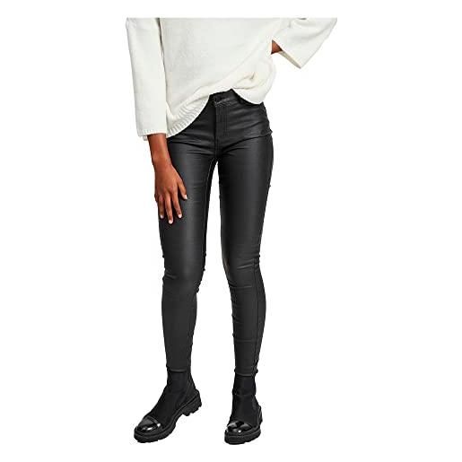 Vila clothes vicommit rw new coated-noos, pantaloni donna, nero (black), 40 (taglia produttore: large)