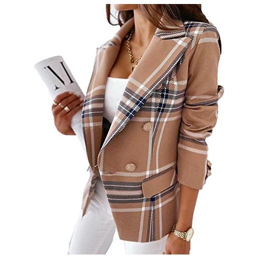 KeYIlowys blazer da donna doppiopetto stampato a maniche lunghe autunno e inverno