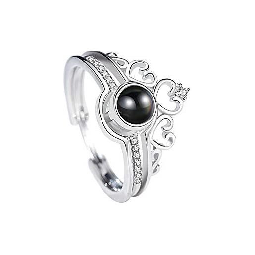 Godmoy ti amo anello in 100 lingue anello di proiezione anello con nome personalizzato anello fotografico, anello con promessa a cuore in corona in argento sterling per donna