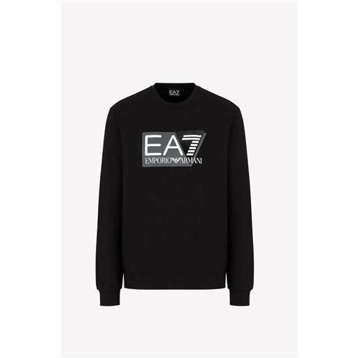 EA7 felpa nera uomo EA7 con logo bianco visibility in cotone 3dpm60